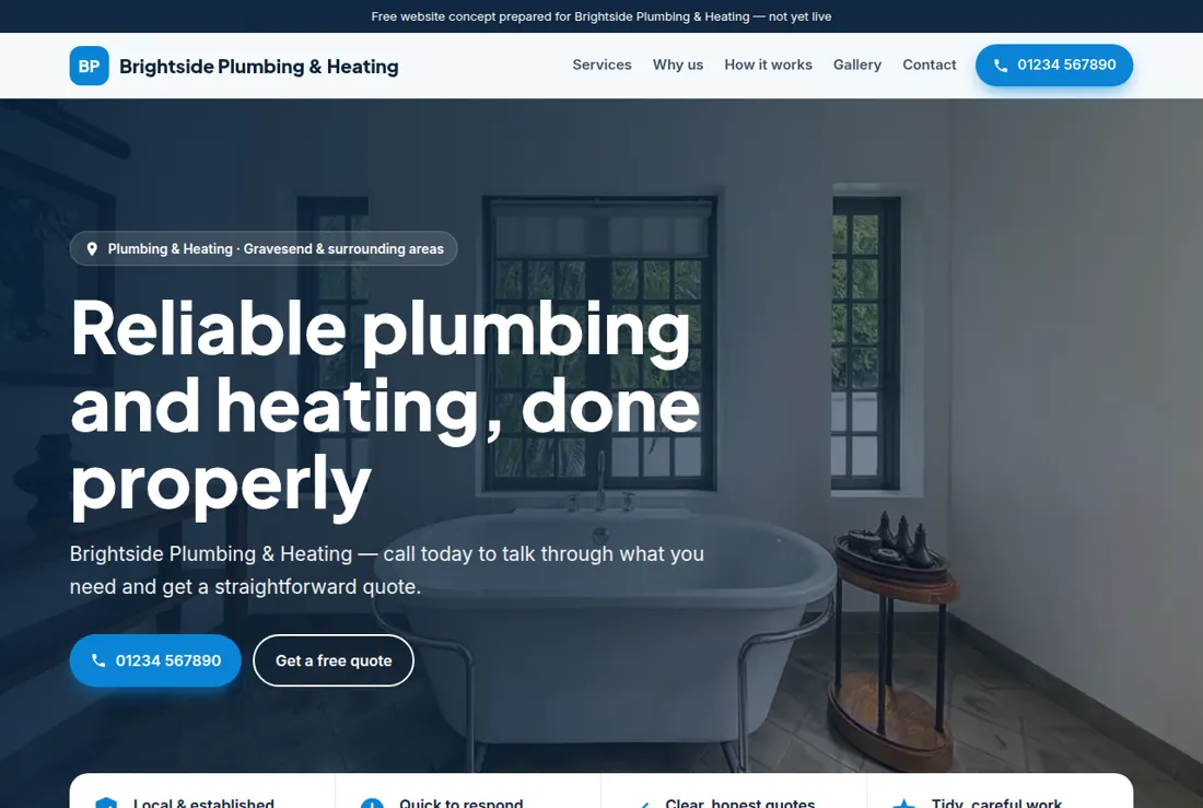 Sample plumbing website on desktop
